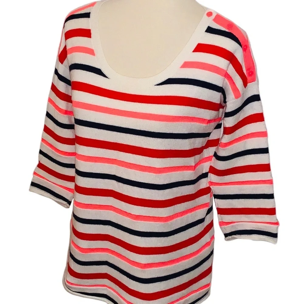 GAP Multi-Stripe Ivory 3/4 Sleeve Sweater